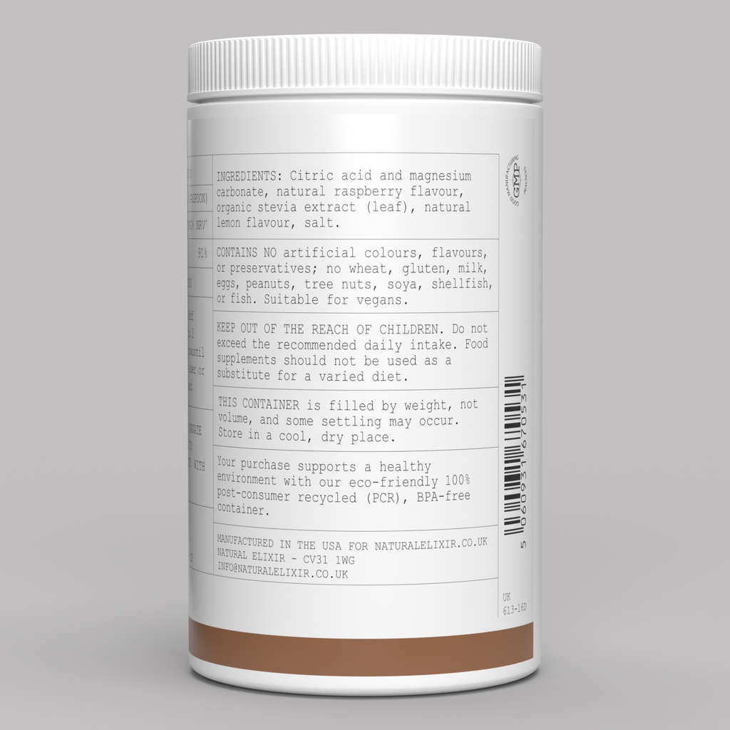 elixir/ Magnesium Relax Powder- Raspberry Lemonade Flavour 445g