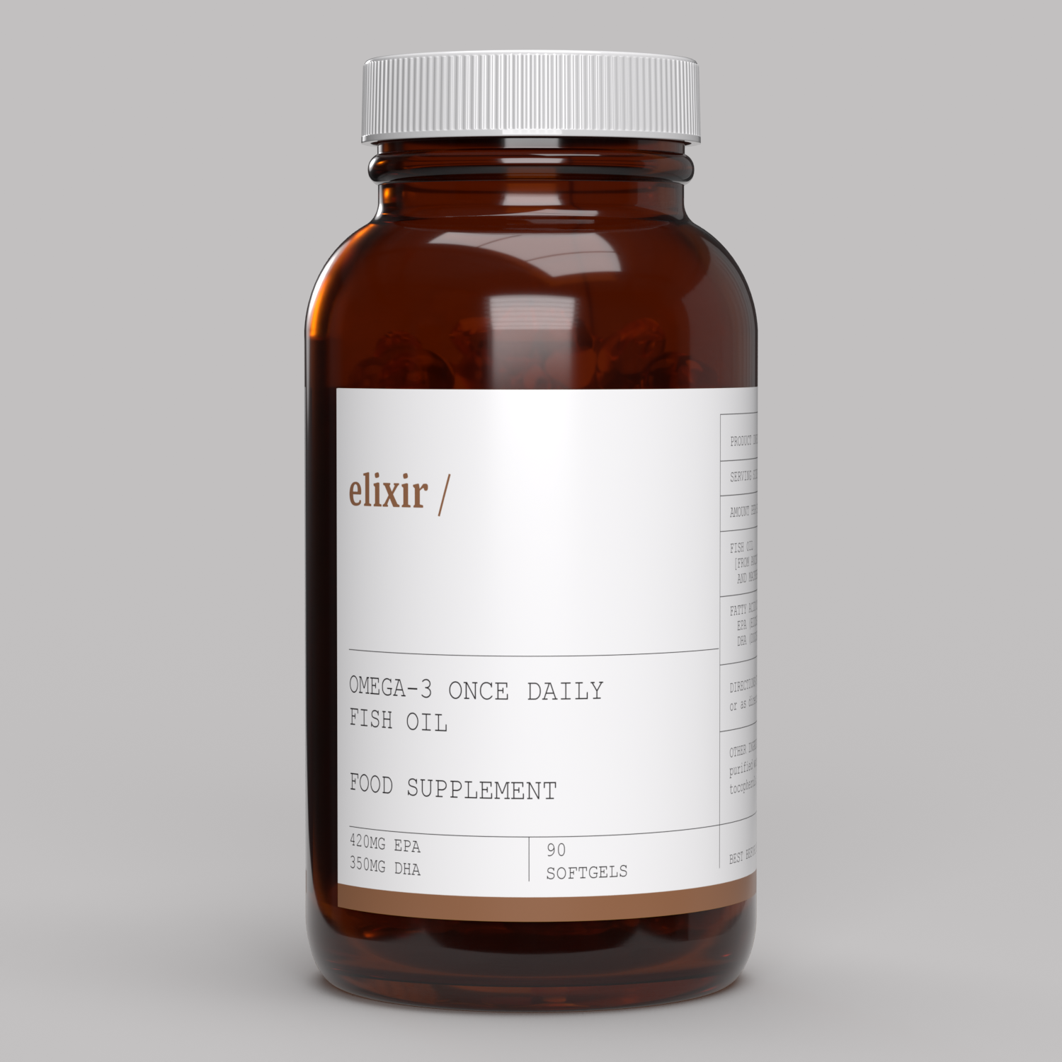 elixir/ Omega-3 Once Daily Natural Lemon Flavour Fish Oil 90 Softgels